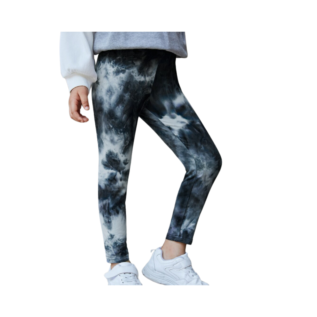 🌀 Leggings Infantiles Tie-Dye en Tonos Gris y Negro