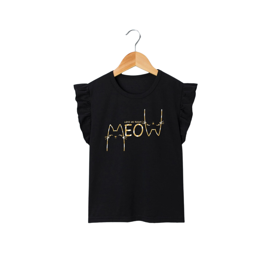 🐾 Polera "MEOW" con Volantes – Estilo Dulce y Divertido