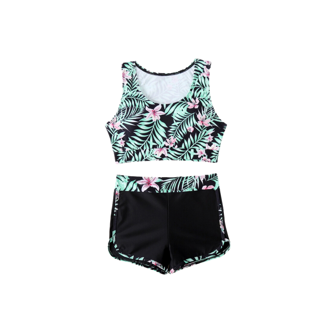 🌺 Bikini Deportivo con Estampado Tropical – 2 Piezas