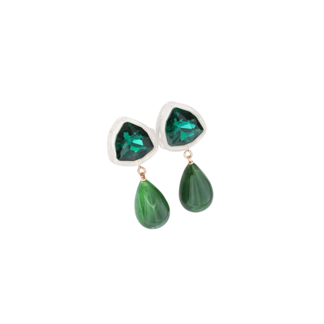 Pendientes de Acero Inoxidable con Cristal Verde