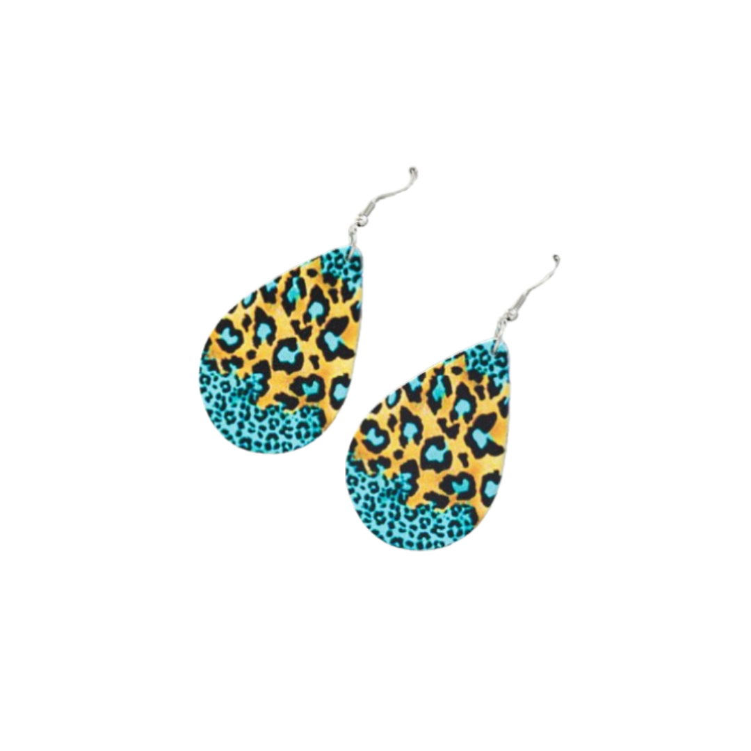 🐆 Aros Gota de Madera con Estampado Animal Print – Estilo Casual y Audaz