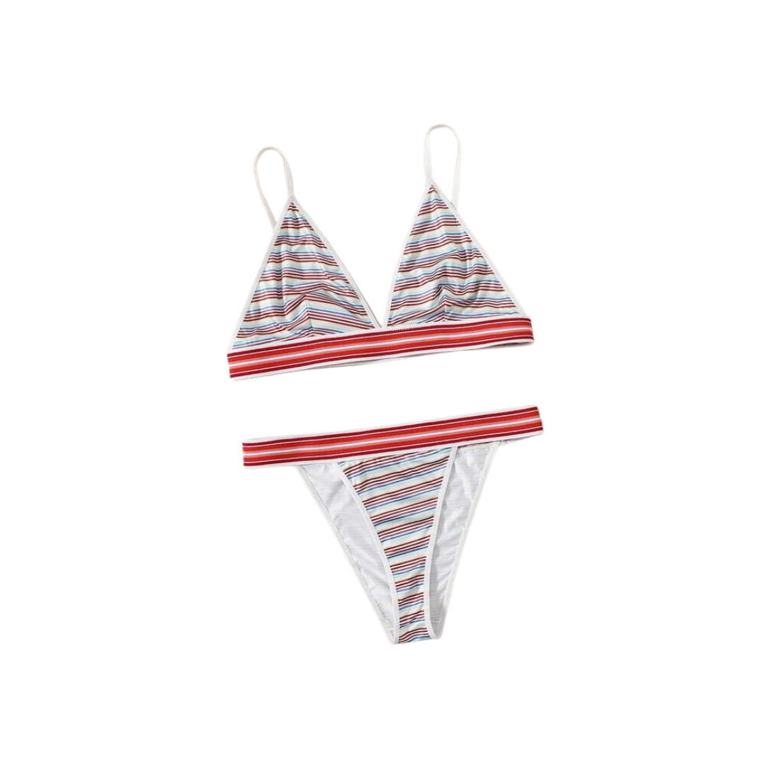 Conjunto de Lencería Multicolor a Rayas con Tanga en V