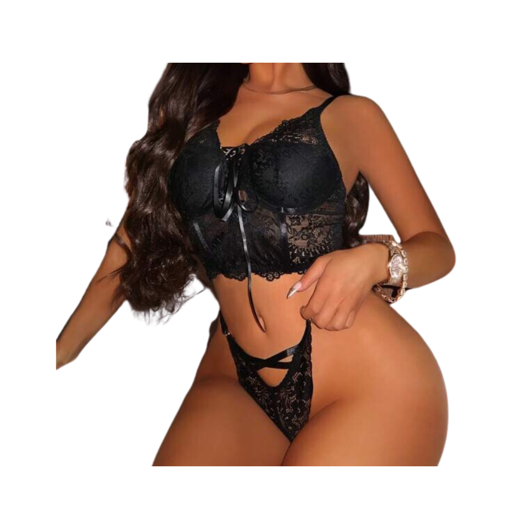 Conjunto Lingerie con Detalles de Encaje en Negro