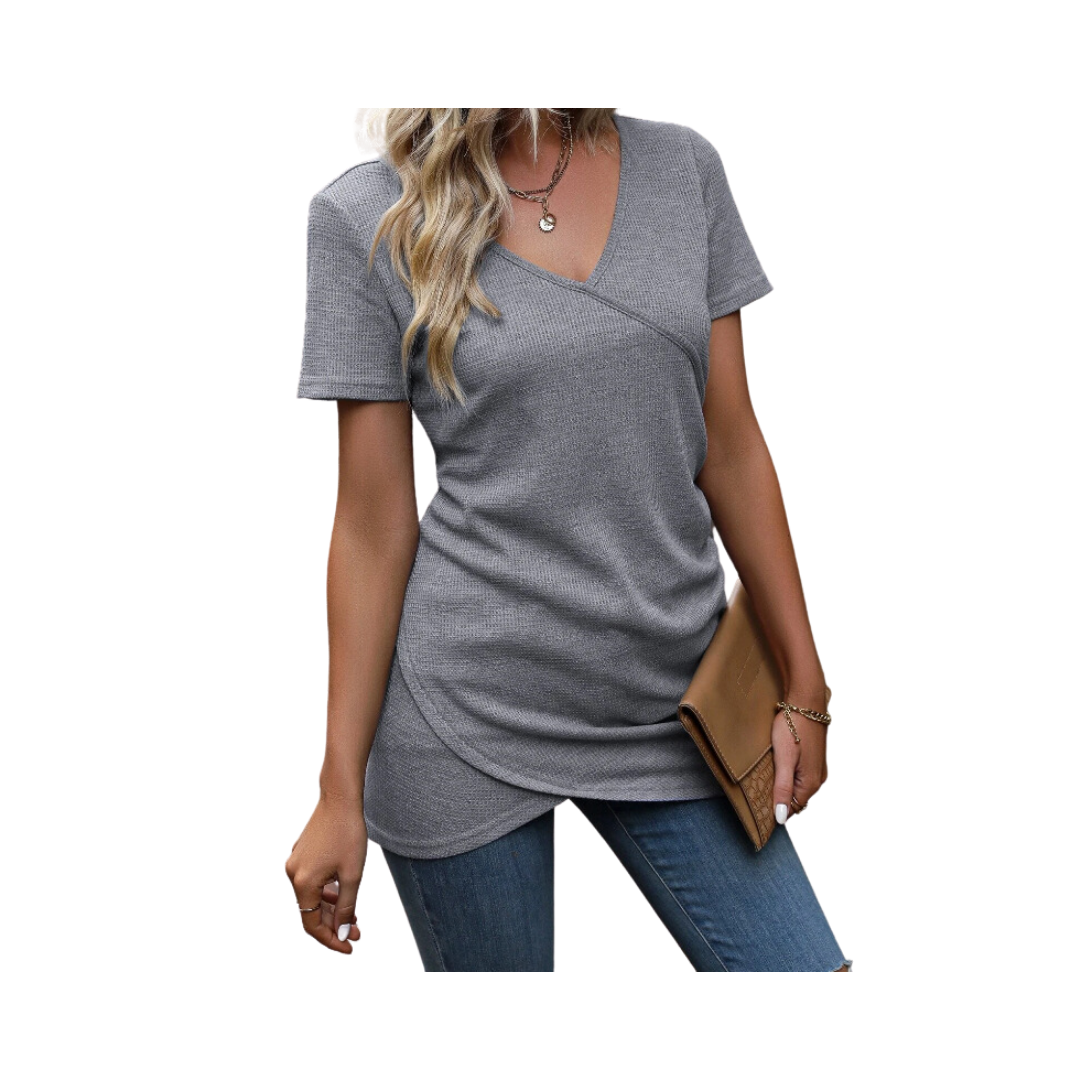 Top Gris Casual con Diseño Envolvente