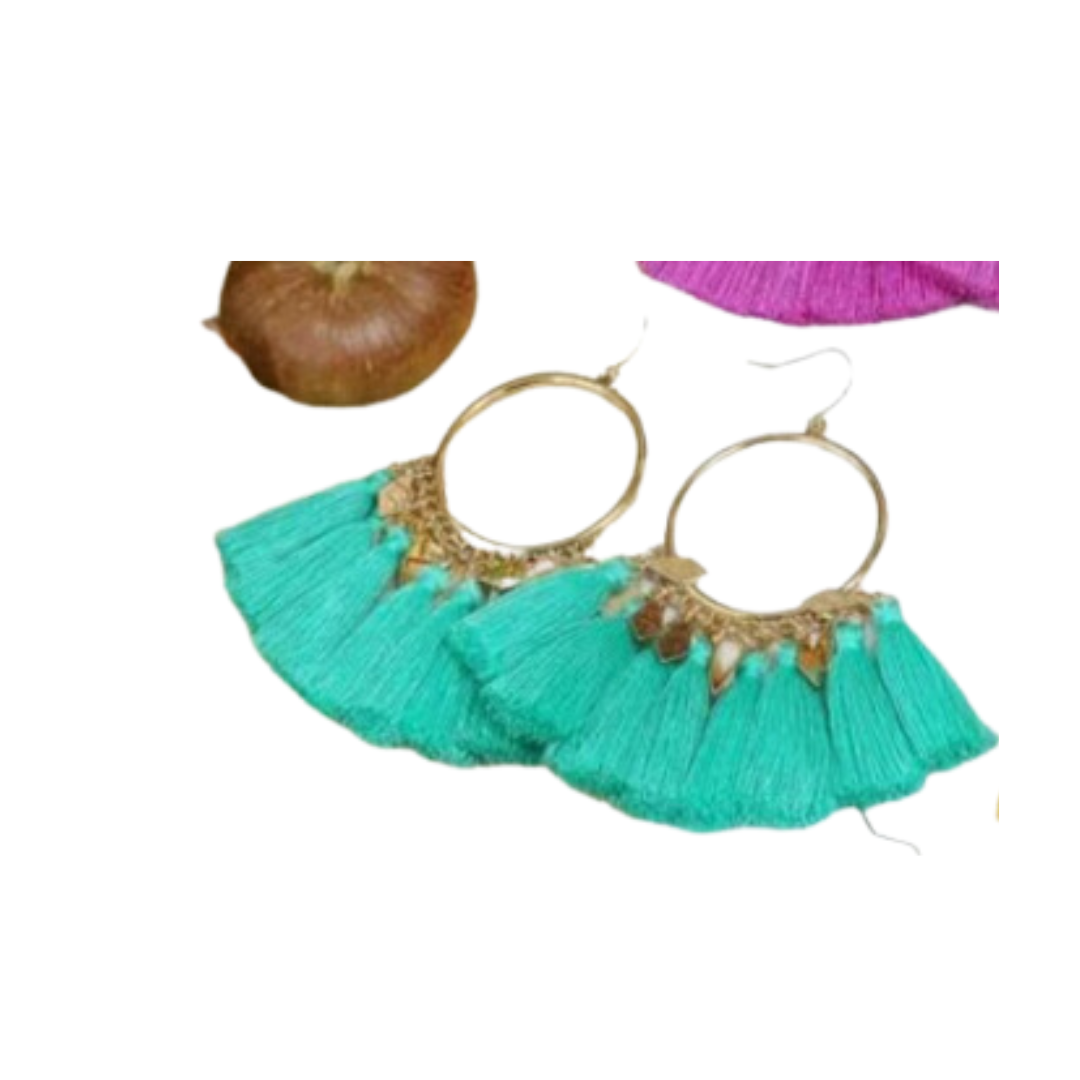 Pendientes con Detalles de Flecos Multicolor