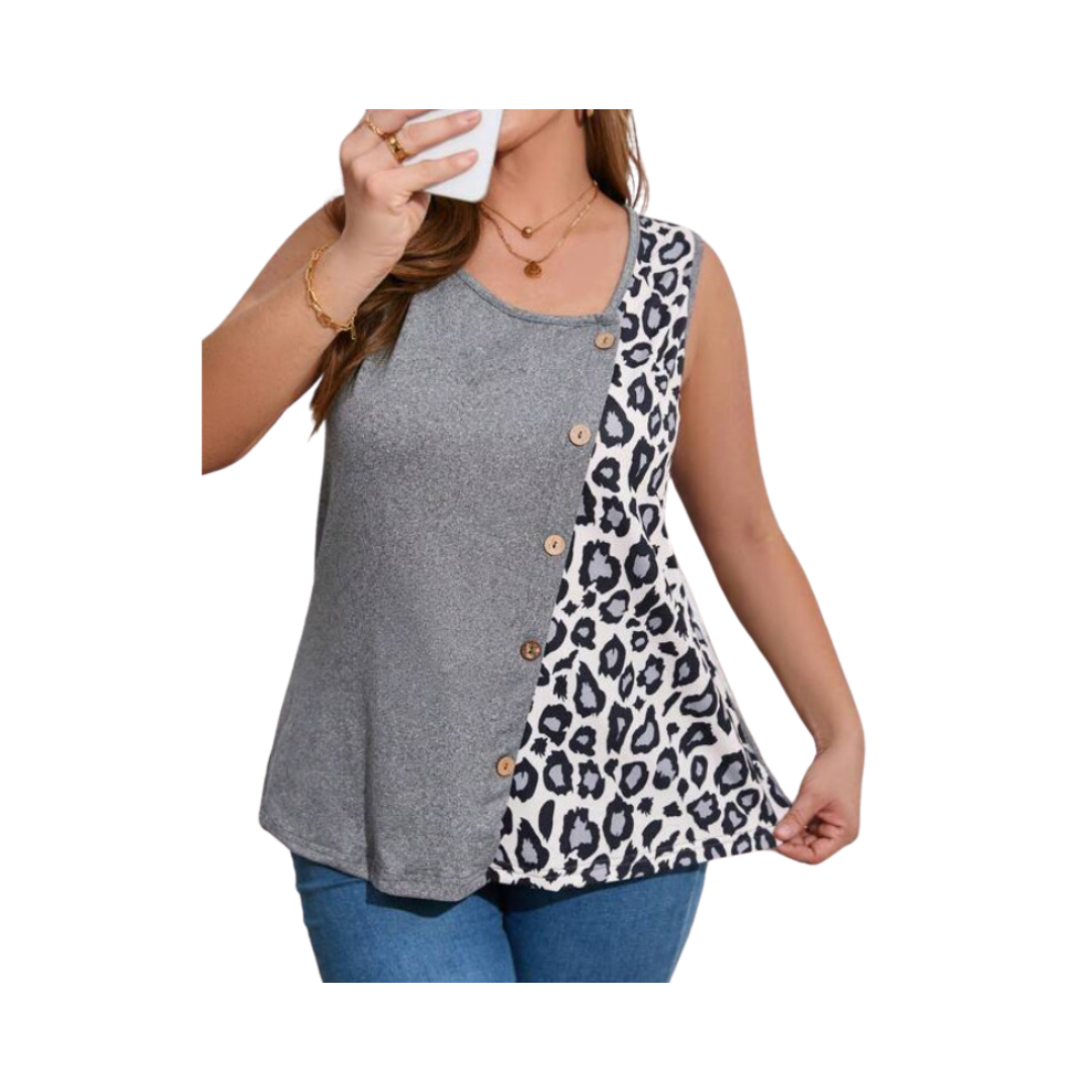 Blusa Sin Mangas con Diseño Asimétrico y Estampado de Leopardo 🐆✨