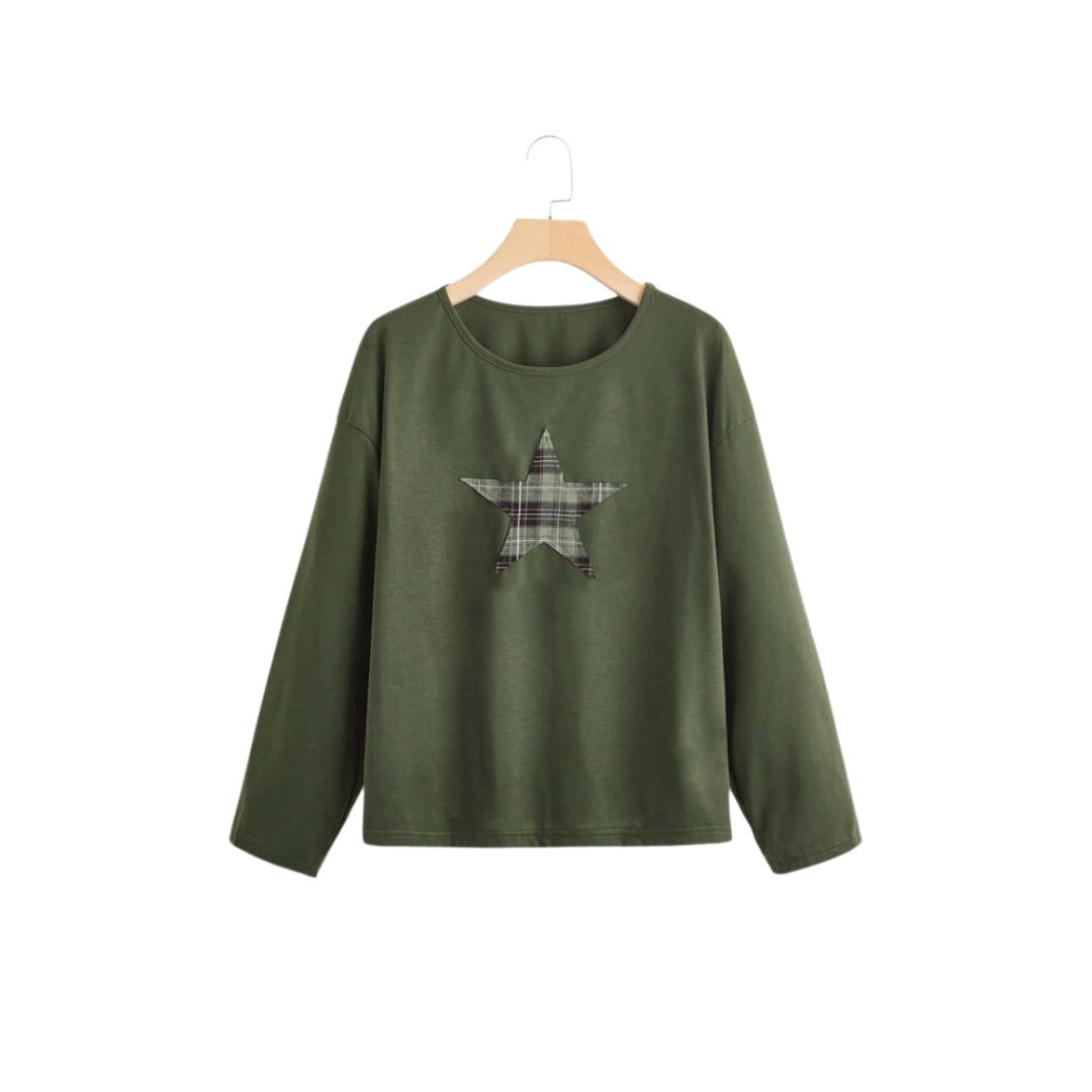 Sudadera con Estampado Geométrico y A Cuadros - Verde Militar