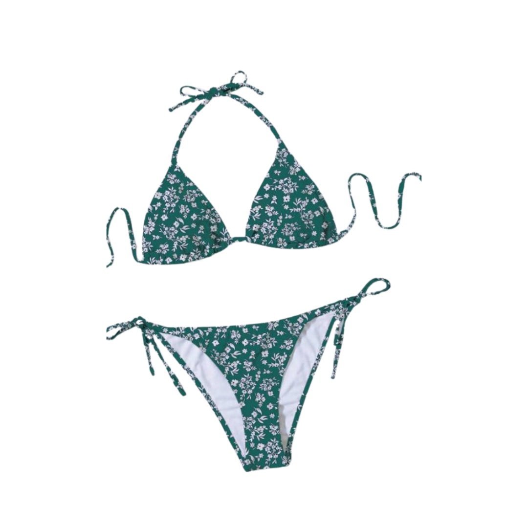 Bikini Verde con Estampado de Margaritas ✨