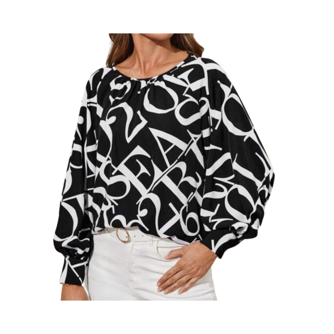 Blusa Estampada en Blanco y Negro con Manga Raglán ✨