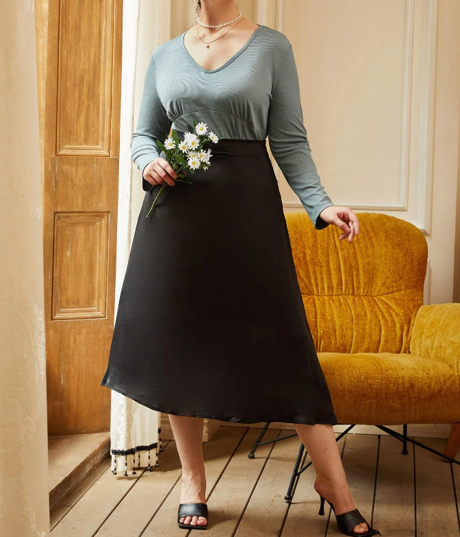 Blusa Neblina Azul de Cuello en V Tallas Grandes