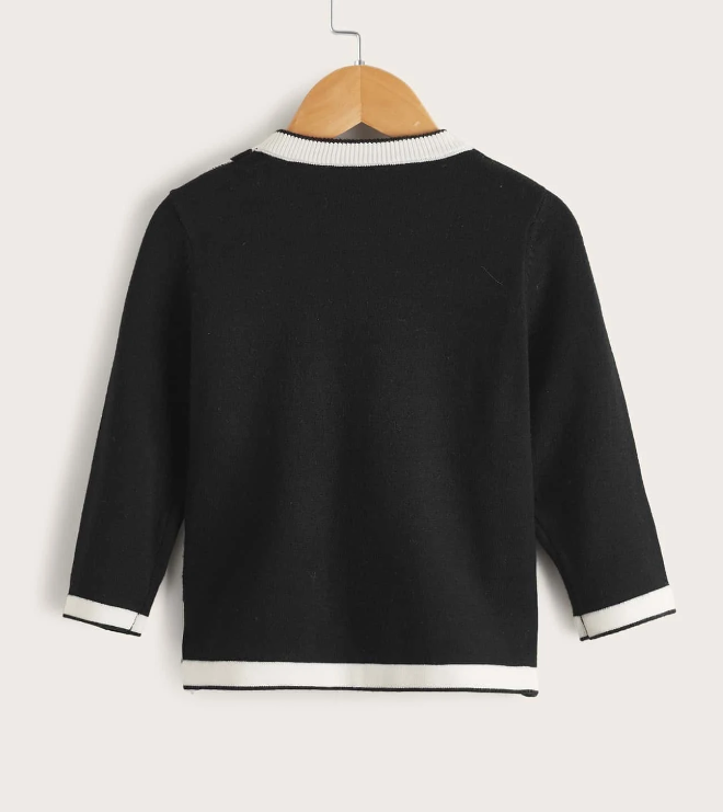 Pullover Casual de Blanco y Negro con Patrón Geométrico