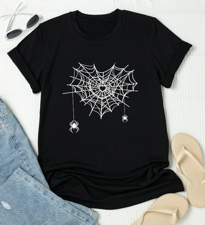 Camiseta Manga Corta con Estampado de Telaraña