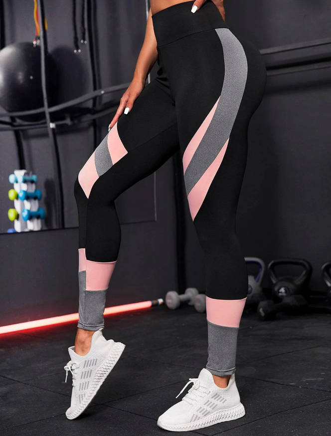 Leggings de Yoga Talle Alto - Negro con Detalles en Color Combinado