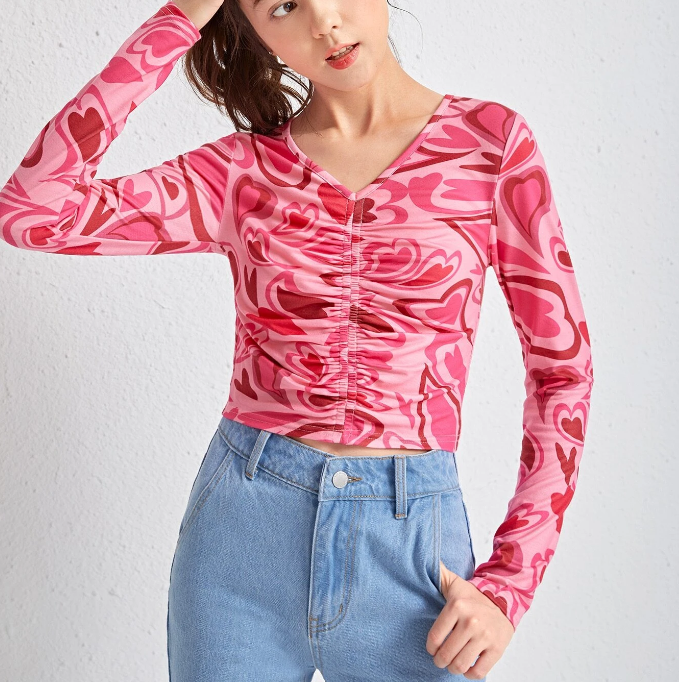 Top de Manga Larga con Estampado de Corazones