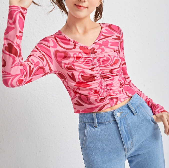 Top de Manga Larga con Estampado de Corazones
