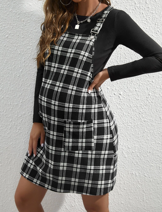 Conjunto Casual de 2 Piezas en Blanco y Negro con Estampado a Cuadros