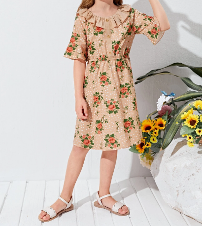 Vestido Bohemio Floral con Volantes para Niñas