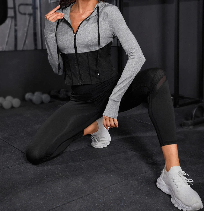 Sudadera de Yoga con Capucha y Cremallera