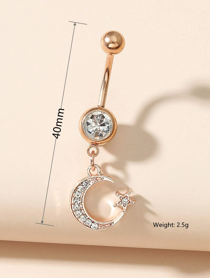 Piercing para Ombligo con Colgante Luna y Estrella