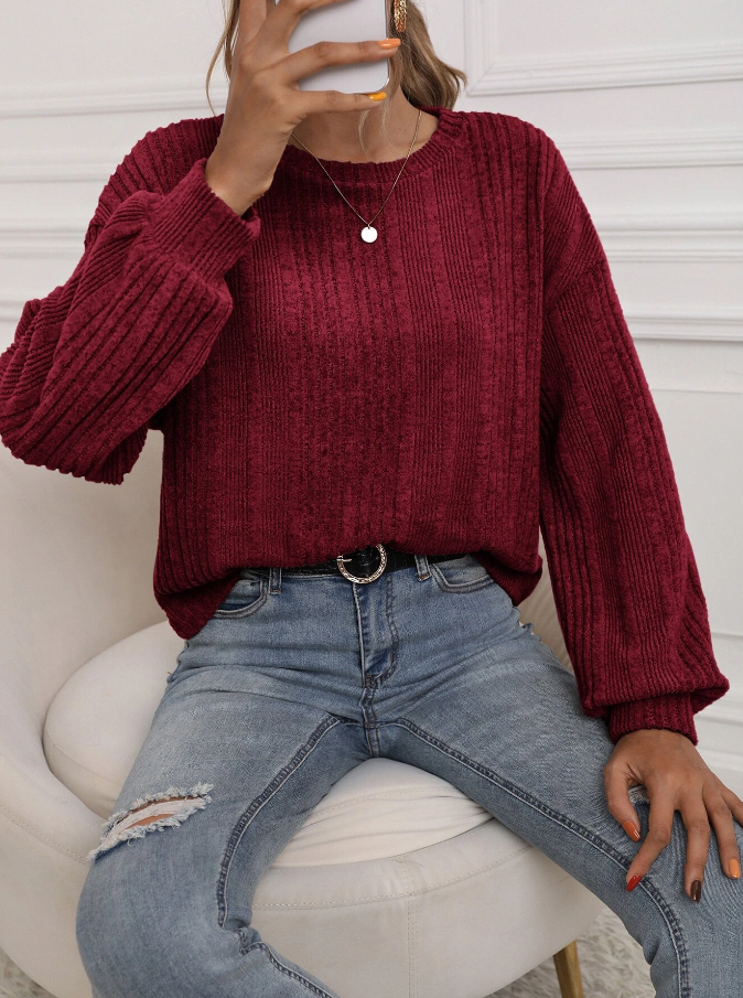 Jersey Casual de Canalé en Color Burdeos
