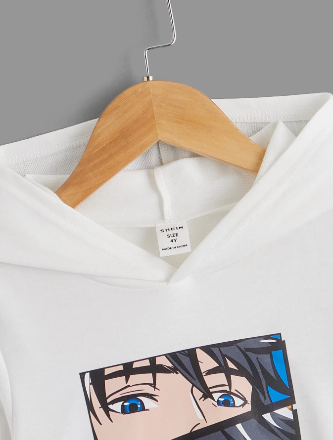 Sudadera Casual con Estampado de Figuras y Letras en Blanco