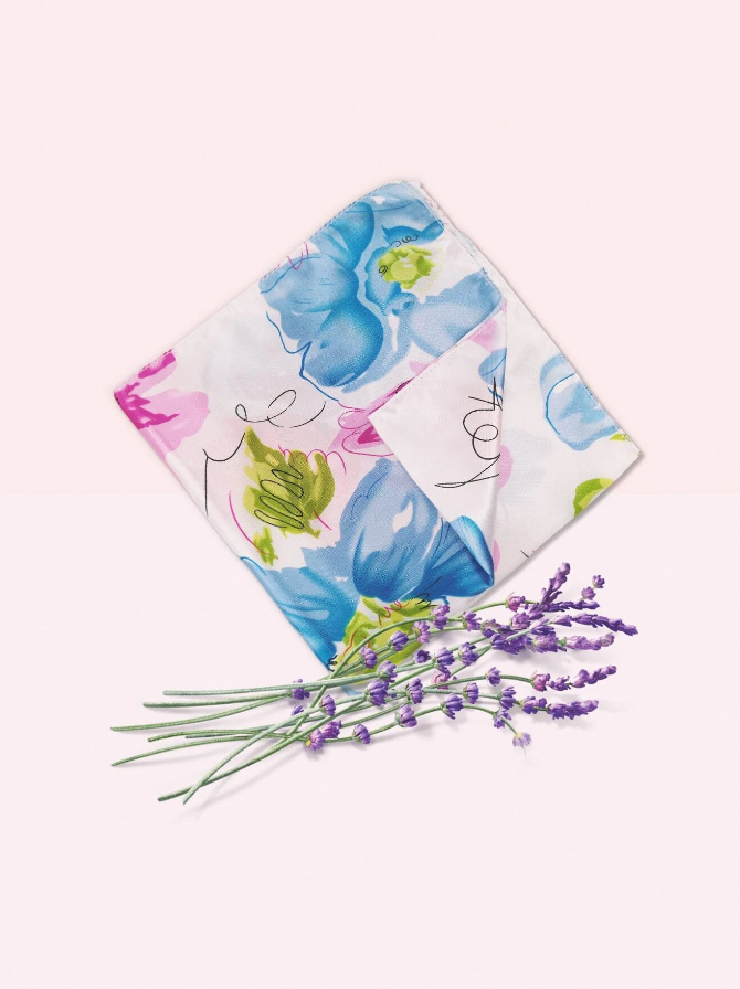 Pañuelo Floral con Estampado Multicolor - Celeste