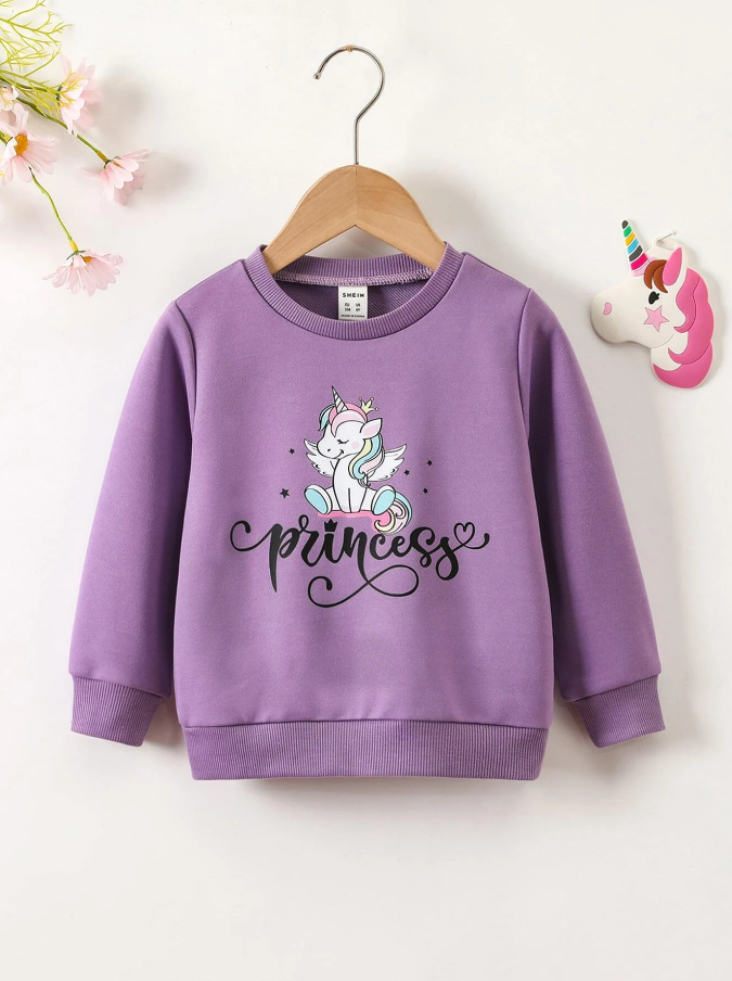 Sudadera Infantil con Estampado de Unicornio y Texto "Princess"