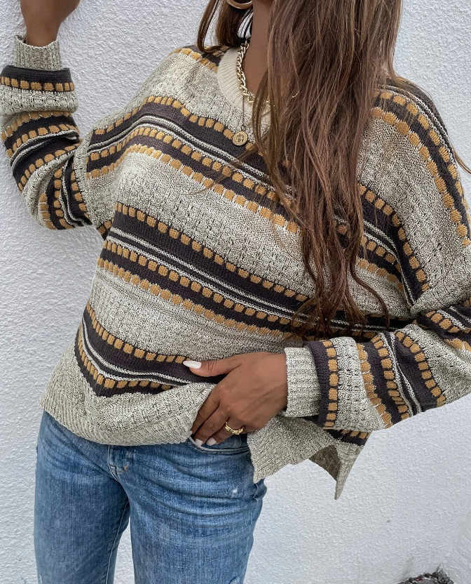 Jersey Casual con Estampado a Rayas y Aberturas