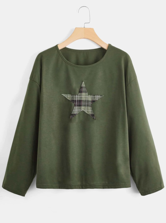 Sudadera con Estampado Geométrico y A Cuadros - Verde Militar
