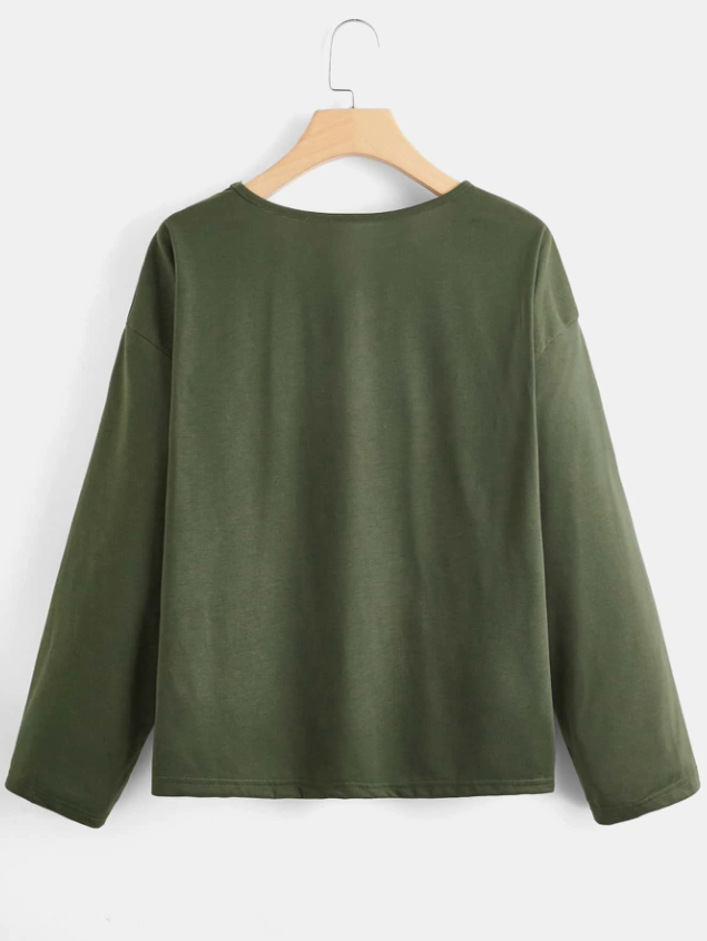 Sudadera con Estampado Geométrico y A Cuadros - Verde Militar