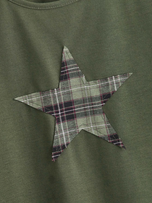 Sudadera con Estampado Geométrico y A Cuadros - Verde Militar