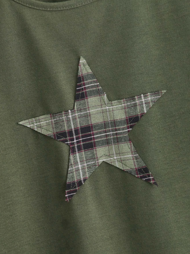 Sudadera con Estampado Geométrico y A Cuadros - Verde Militar