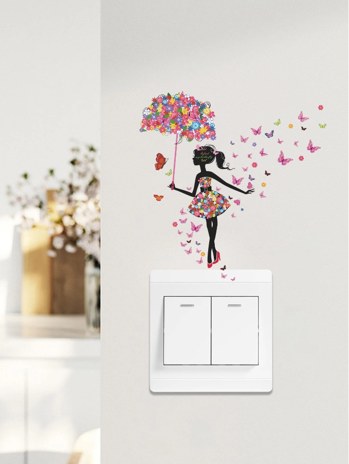 Pegatina Decorativa con Diseño de Silueta Floral y Mariposas