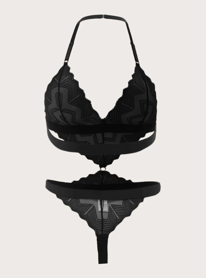 Body Negro Transparente con Diseño Triangular