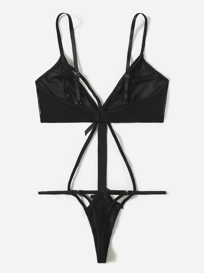 Body Transparente Negro con Bordado Floral