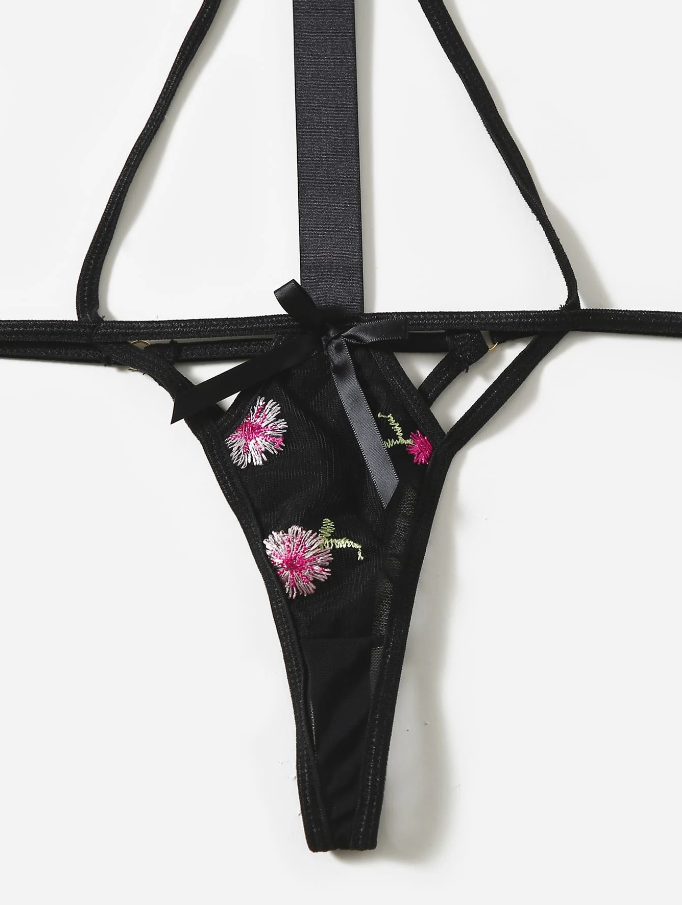 Body Transparente Negro con Bordado Floral