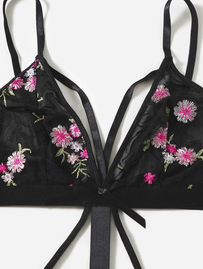 Body Transparente Negro con Bordado Floral