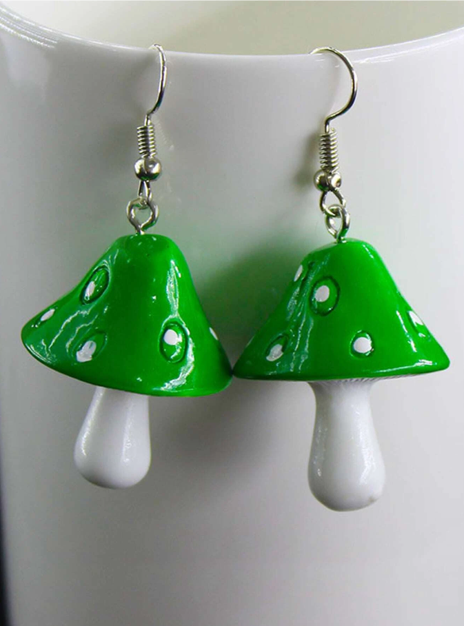 Pendientes con Diseño de Setas - Verde