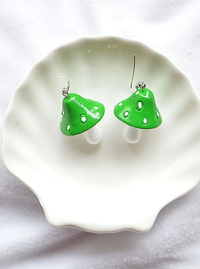 Pendientes con Diseño de Setas - Verde
