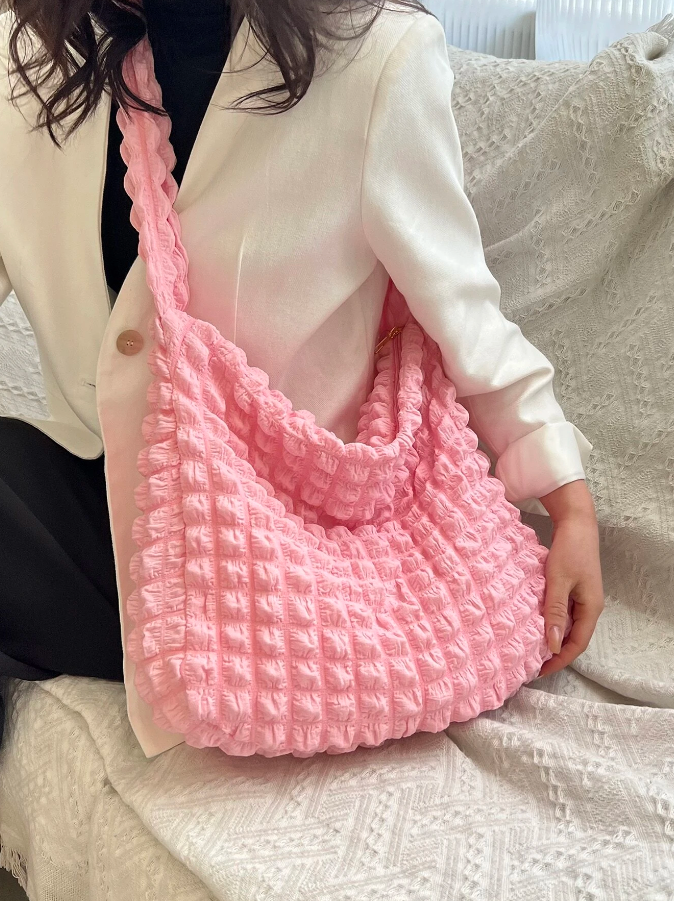 Bolso de Tela Cuadriculada - Lila y Rosa
