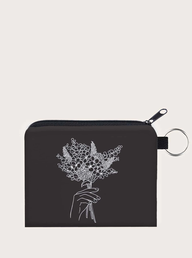 Monedero Estampado Floral - Blanco y Negro
