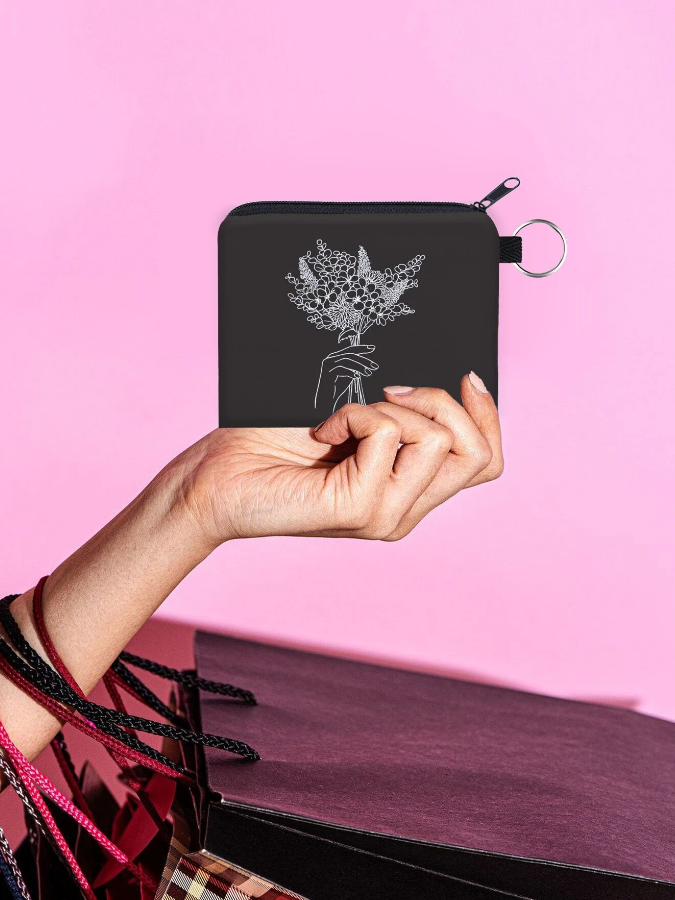 Monedero Estampado Floral - Blanco y Negro