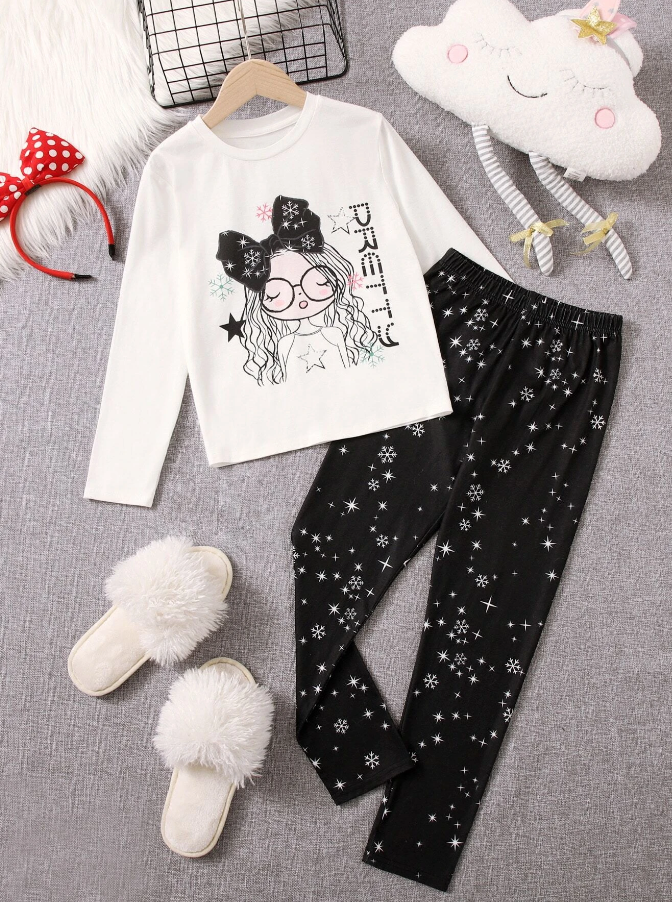 Set de Pijama Casual - Blanco y Negro
