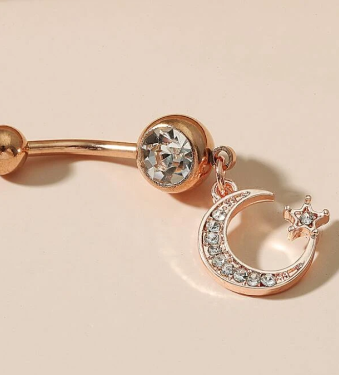 Piercing para Ombligo con Colgante Luna y Estrella