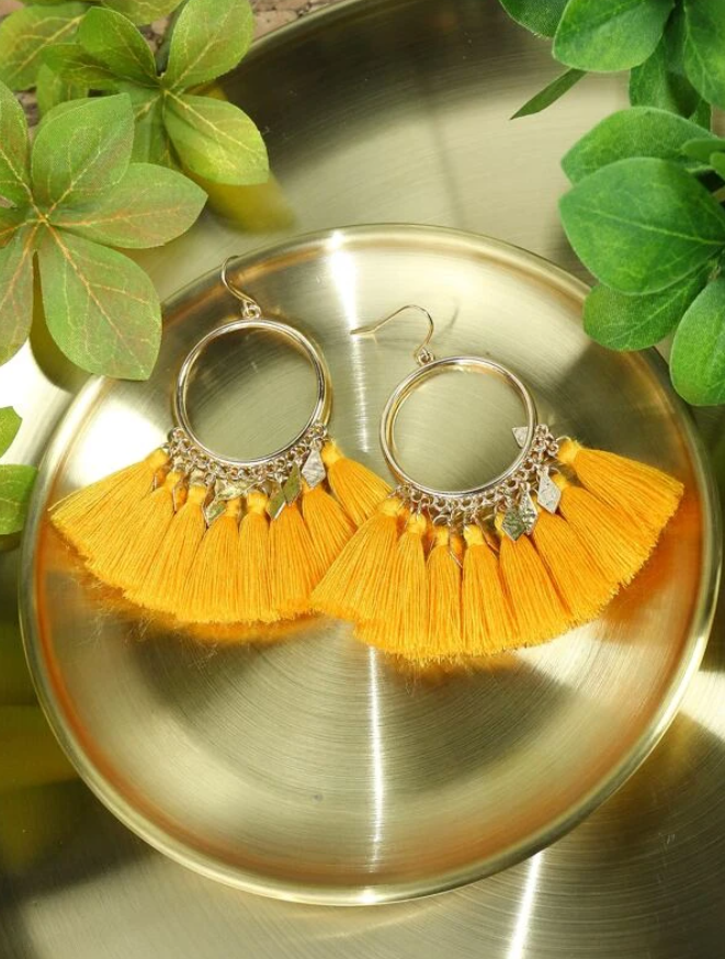 Pendientes con Detalles de Flecos Multicolor