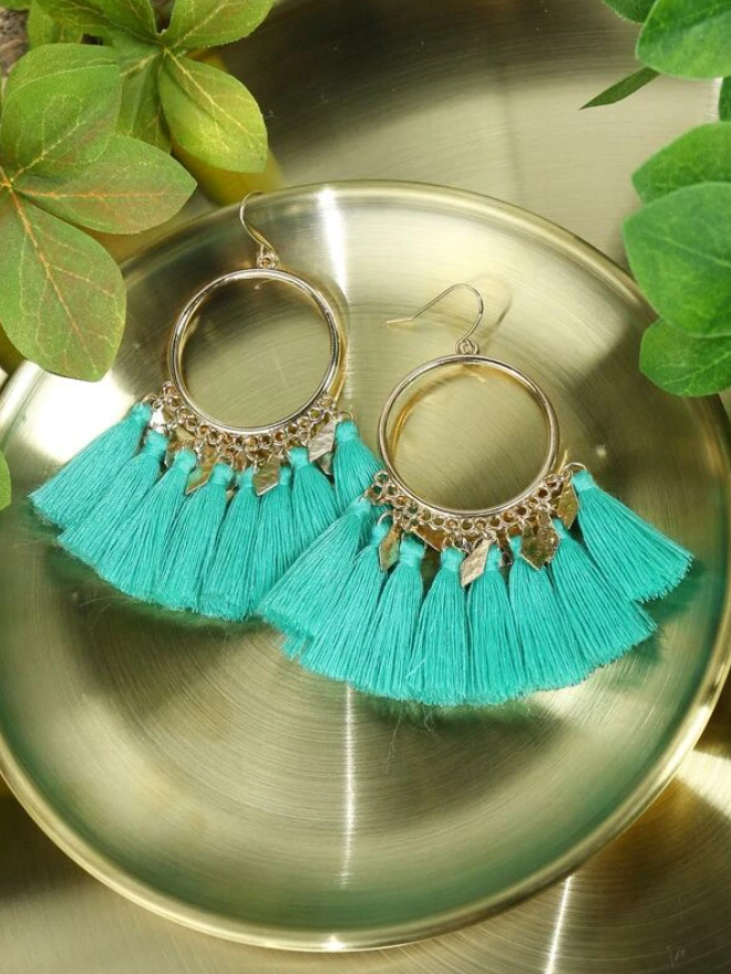 Pendientes con Detalles de Flecos Multicolor