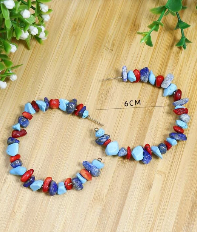 Pendientes Aro Multicolor con Piedras Naturales