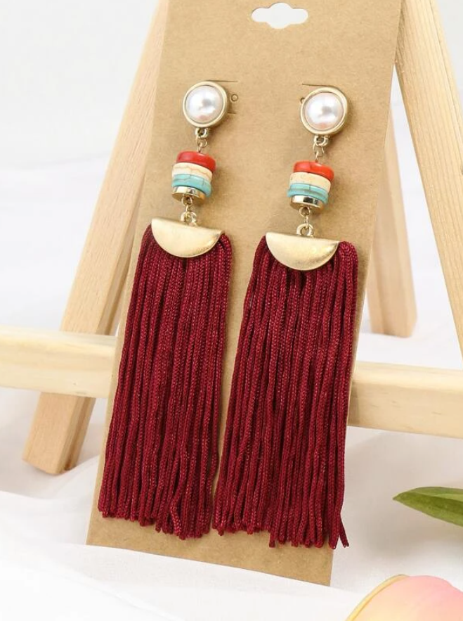 Pendientes con Borlas en Color Rojo
