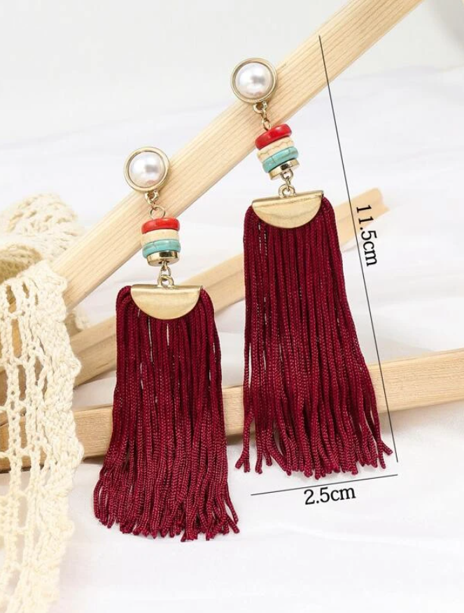 Pendientes con Borlas en Color Rojo