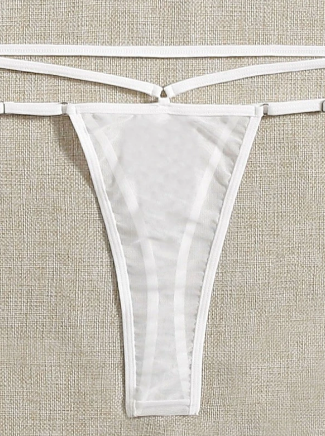Conjunto Sexy Blanco con Apliques Florales - Transparente